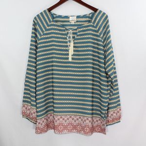 Misia Striped Mixed Print Tunic Blouse, sz: XL